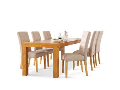 Cambridge 175-220cm Oak Extending Dining Table with 6 Regent Oatmeal Fabric Chairs