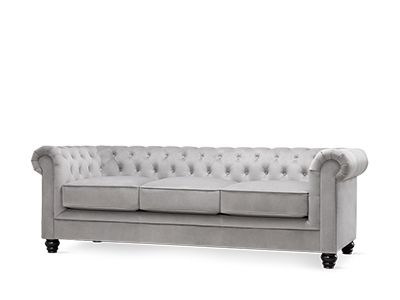 Hampton Grey Velvet 3 Seater Sofa