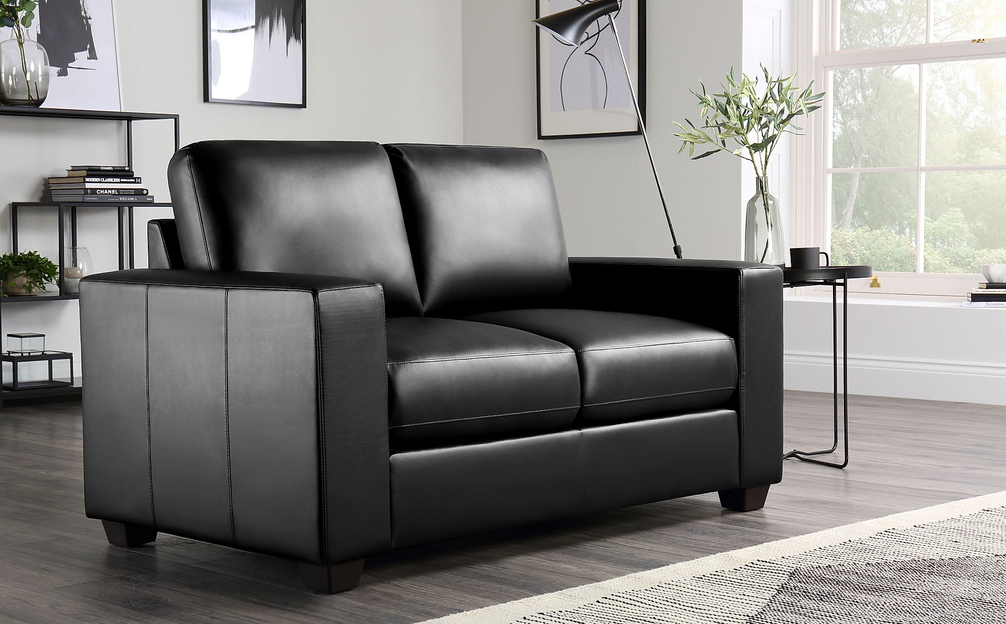 Mission Black Leather 2 Seater Sofa Furniture Choice