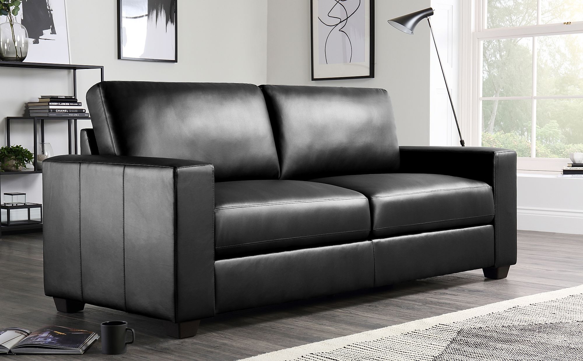 black leather sofa settee