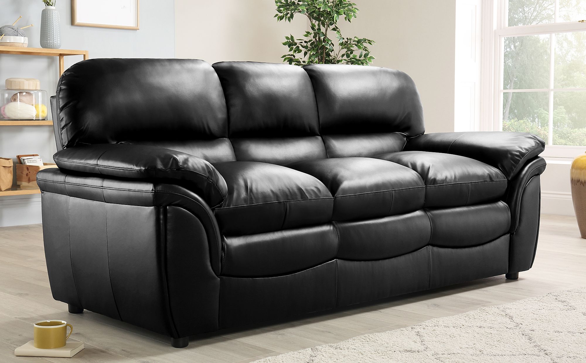 Rochester Black  Leather 3 Seater Sofa  Furniture Choice