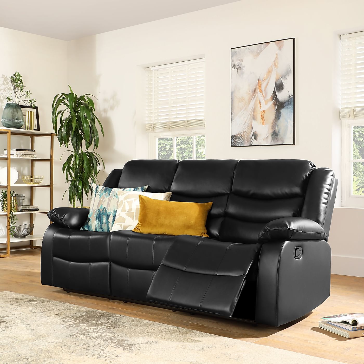 Sorrento Black Leather 3 Seater Recliner Sofa Furniture