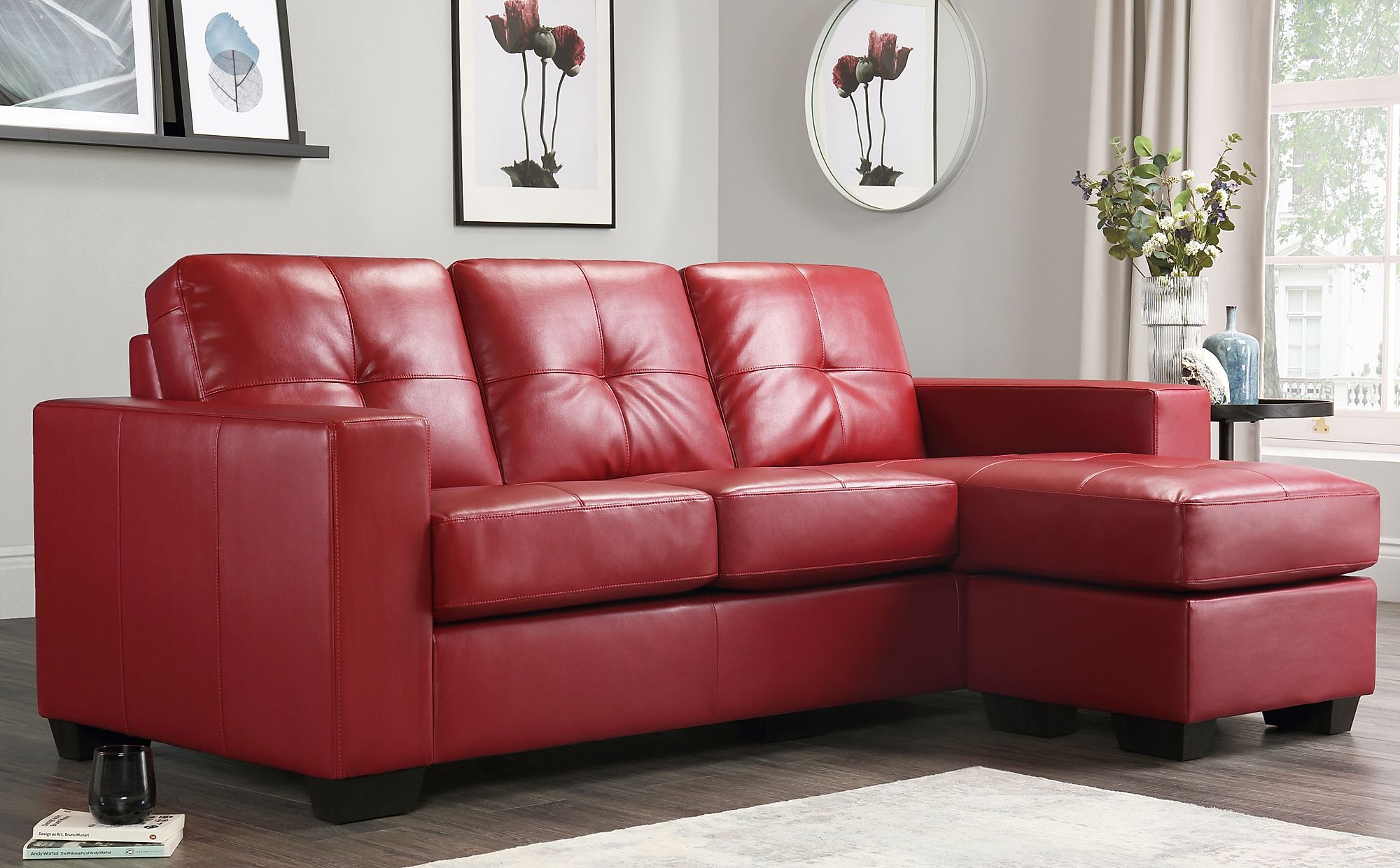 Rio Red Leather L Shape Corner Sofa Furniture Choice