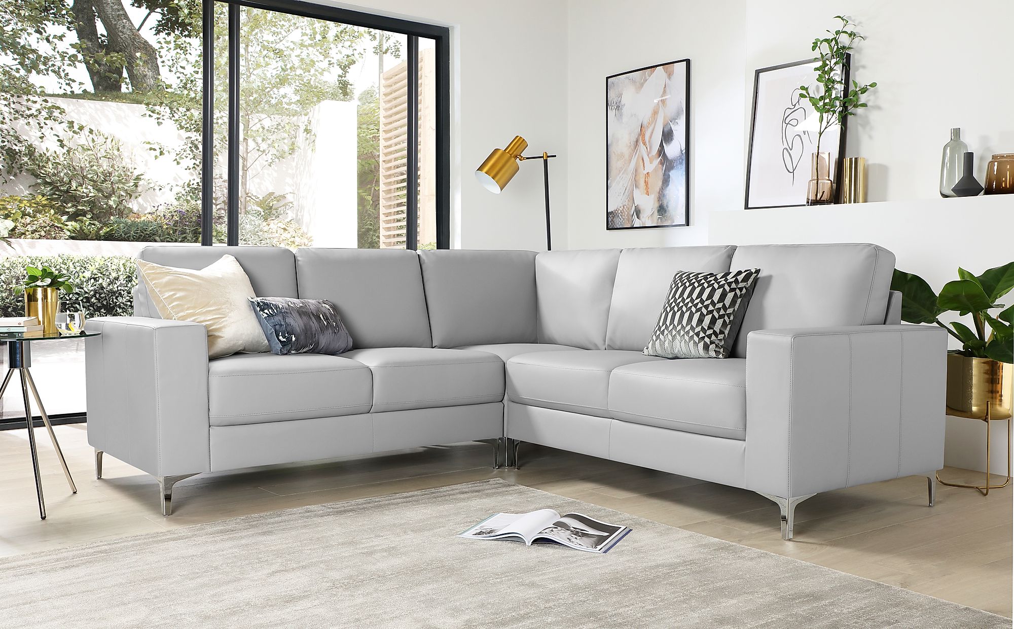 grey white leather corner sofa