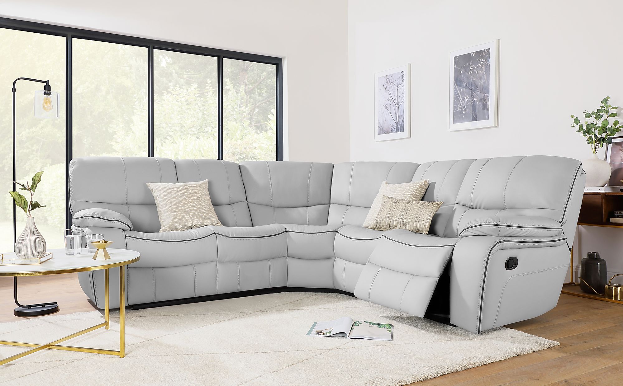 grey leather corner sofa recliner
