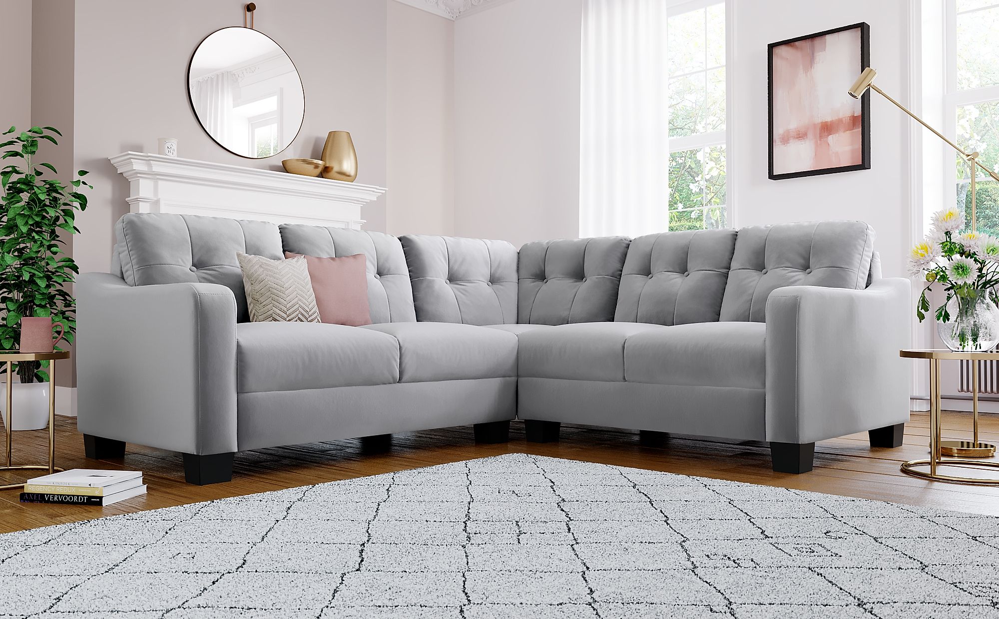 Belmont Grey Velvet Corner Sofa Furniture Choice