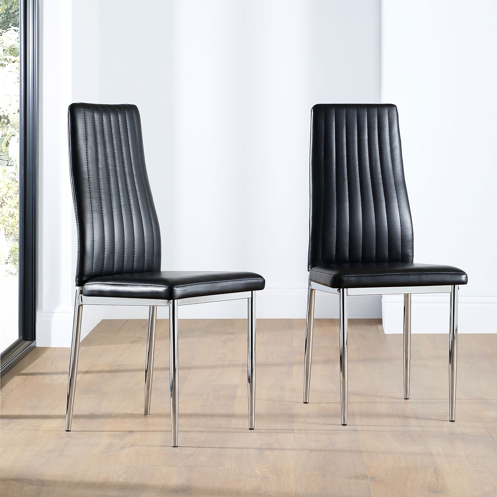 Leon Black Leather Dining Chair (Chrome Leg) | Furniture Choice