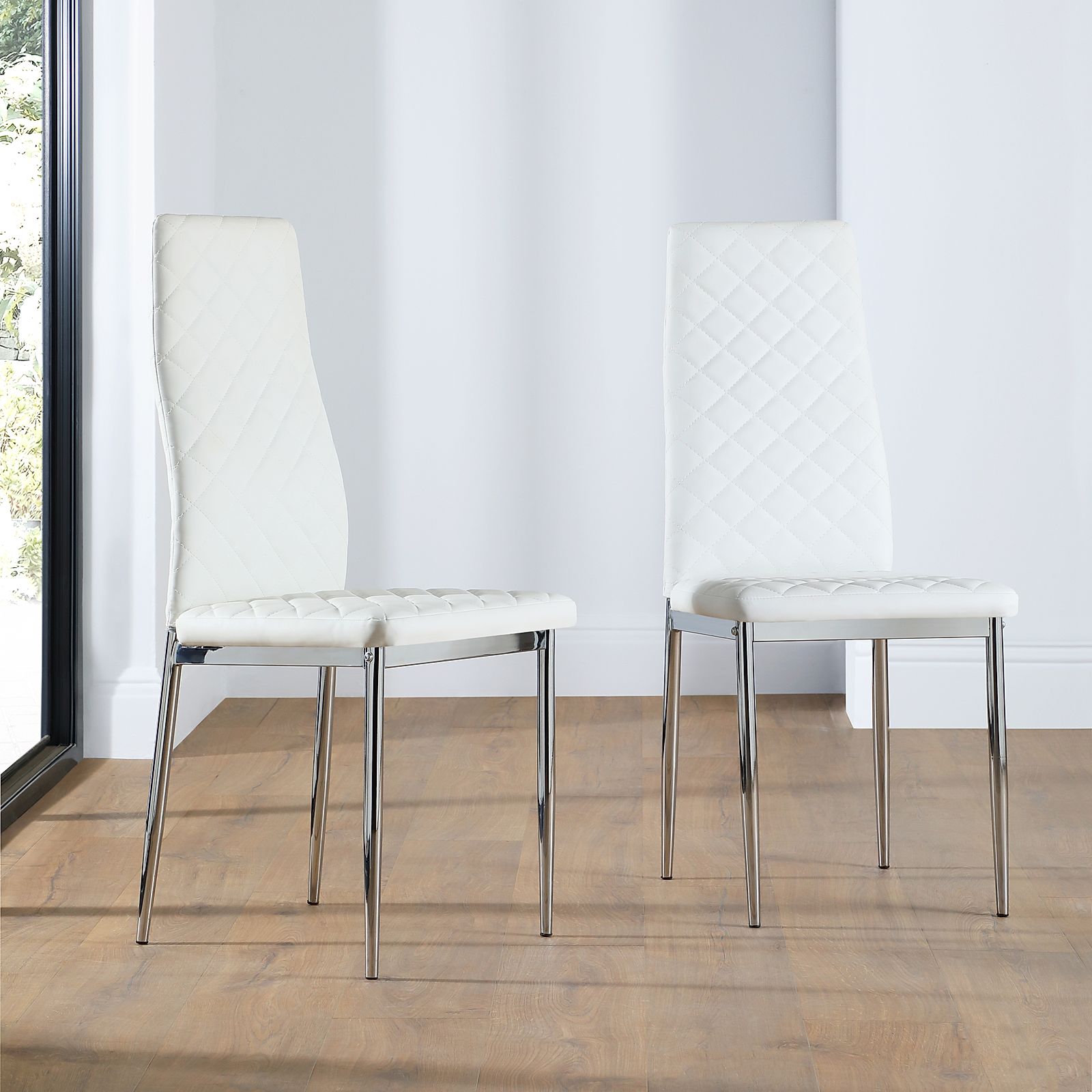 Renzo White Leather Dining Chair (Chrome Leg) | Furniture ...