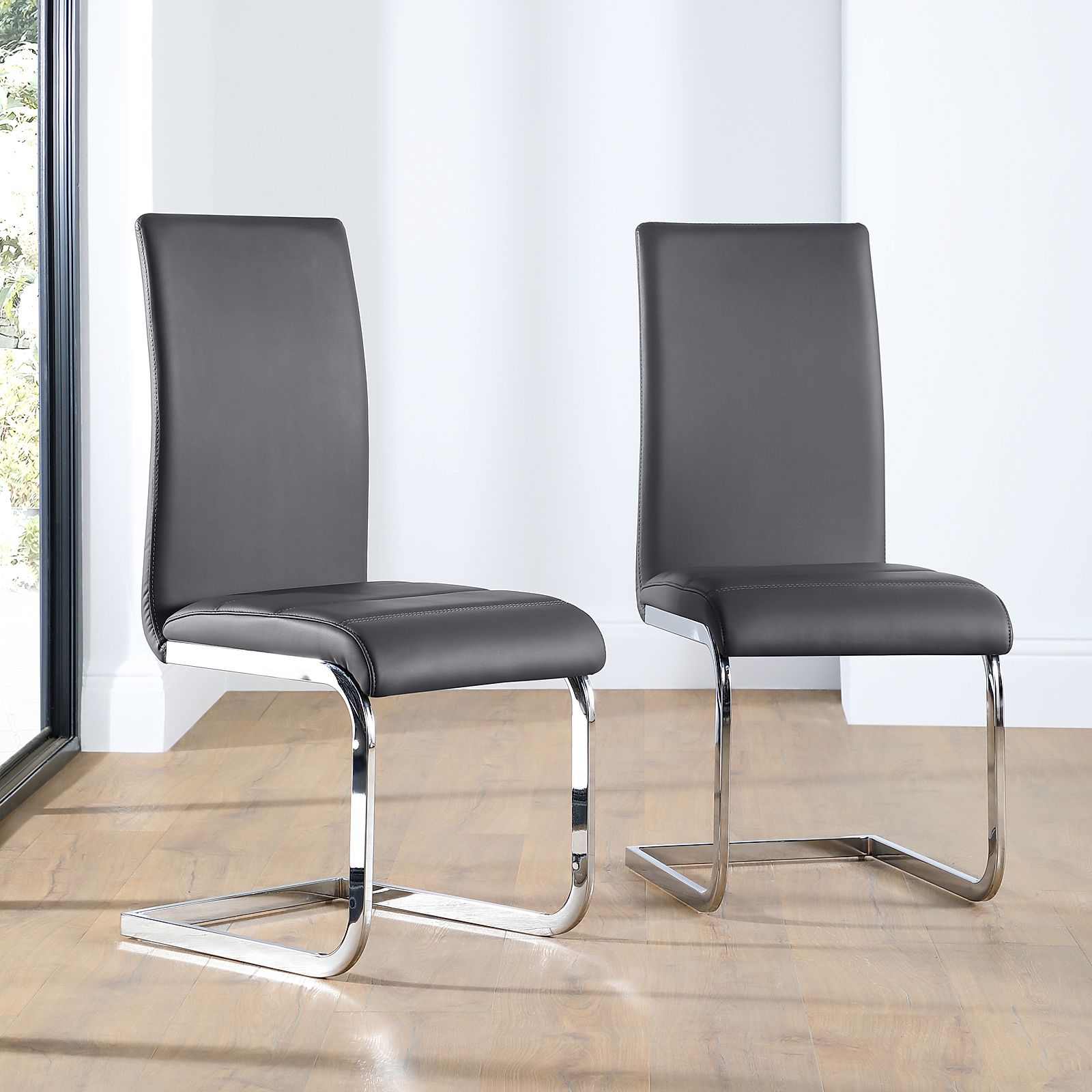 Chrome Leg Dining Chairs Perth Grey Leather Dining Chair (chrome Leg ...