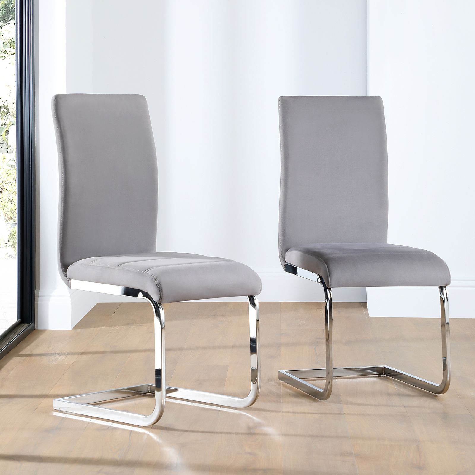 Perth Grey Velvet Dining Chair (Chrome Leg) Furniture Choice