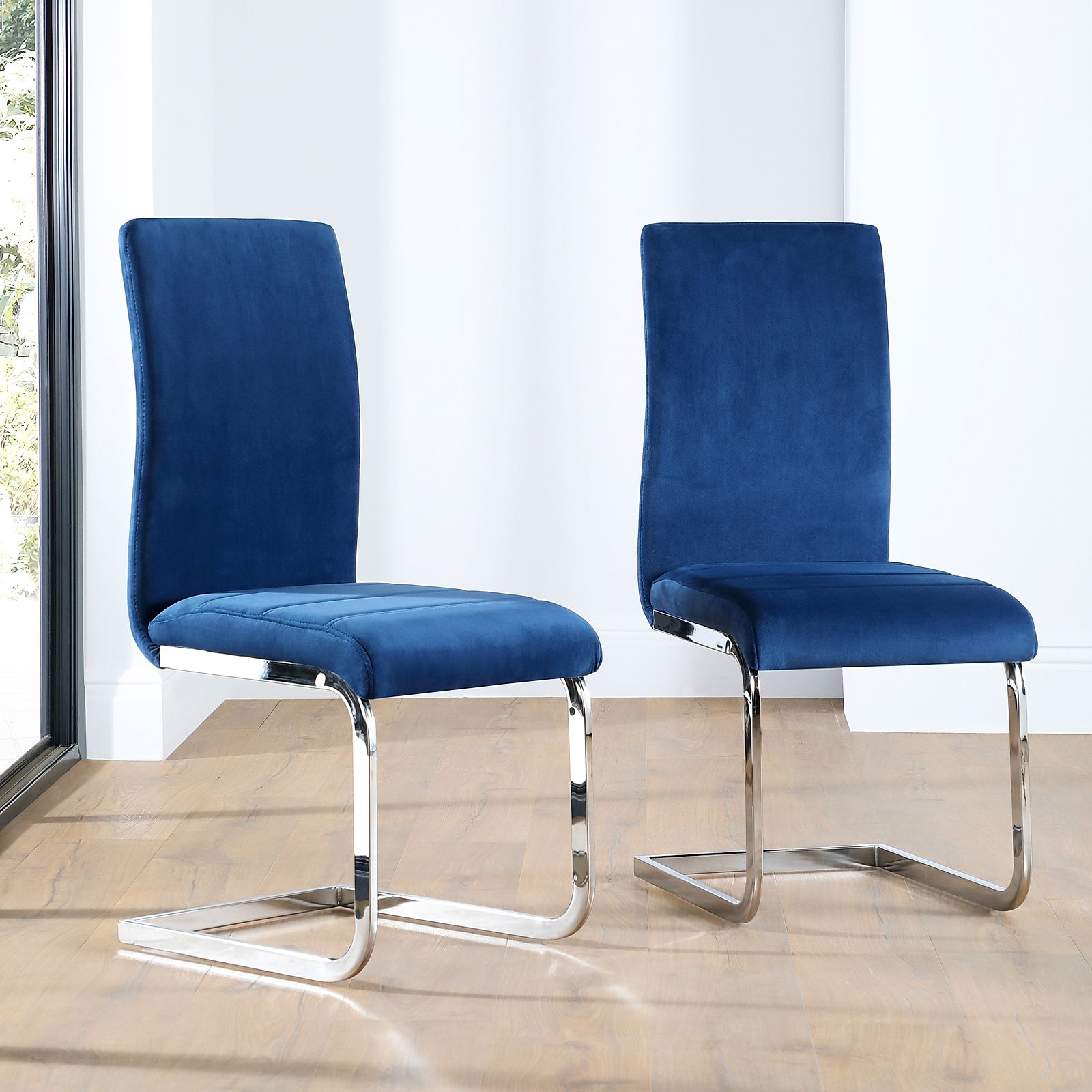 Perth Blue Velvet Dining Chair (Chrome Leg) Furniture Choice