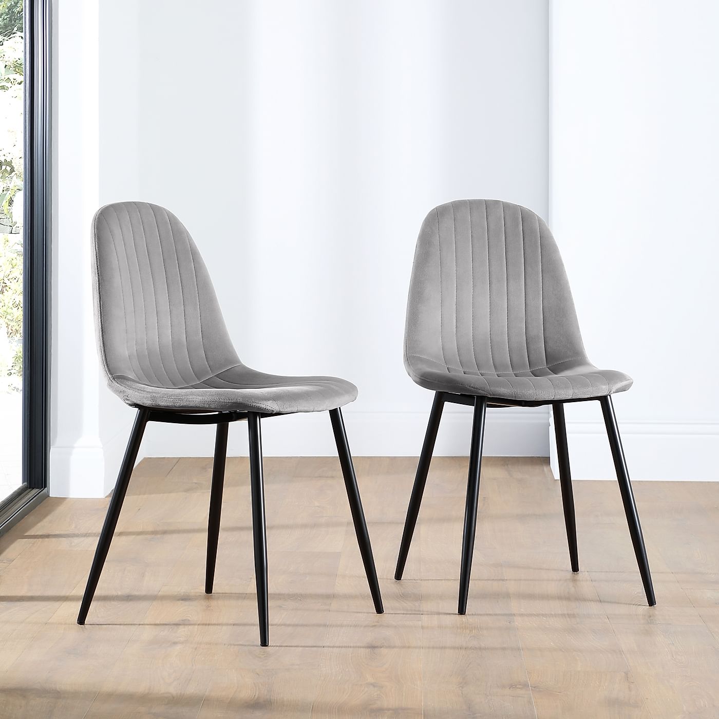 Brooklyn Grey Velvet Dining Chair (Black Leg) | Furniture Choice