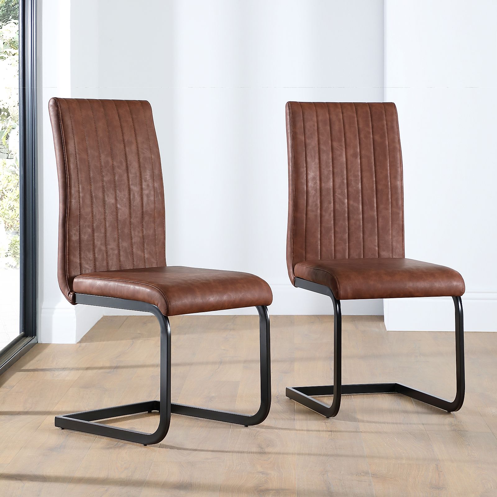 Perth Tan Leather Dining Chair (Black Leg) Furniture Choice
