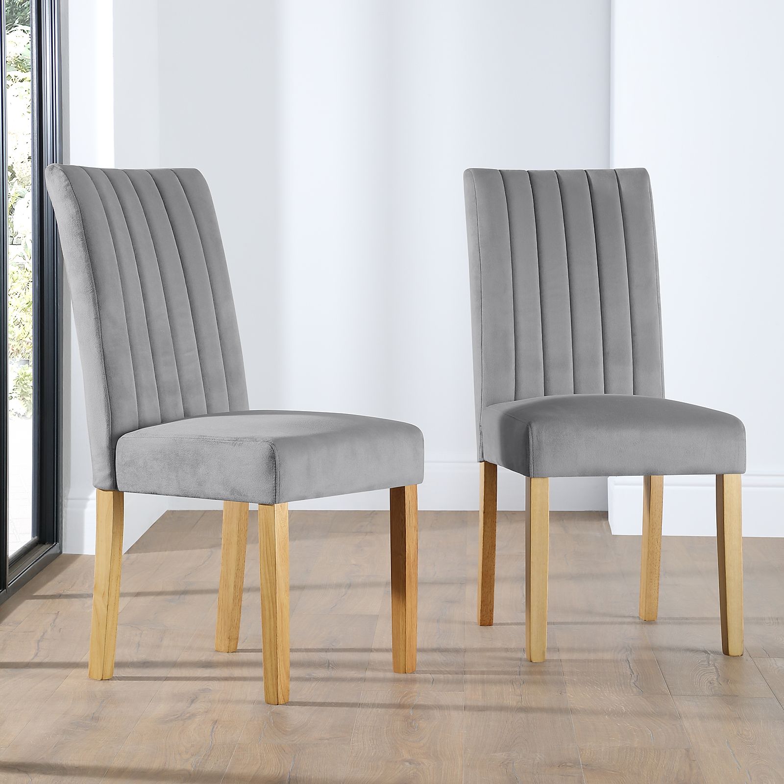Salisbury Grey Velvet Dining Chair (Oak Leg) | Furniture Choice