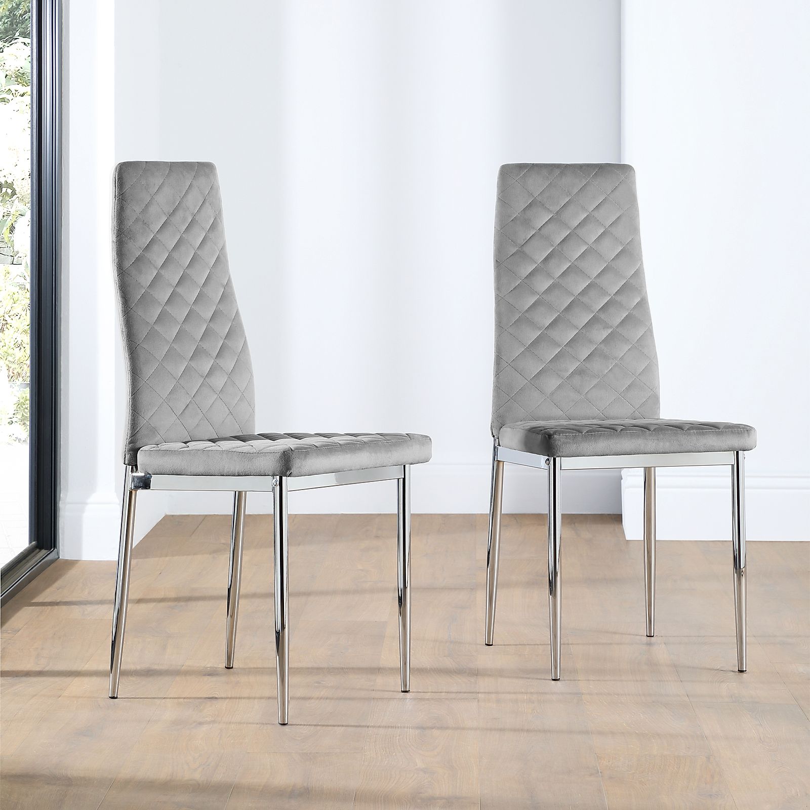 Renzo Grey Velvet Dining Chair (Chrome Leg) | Furniture Choice