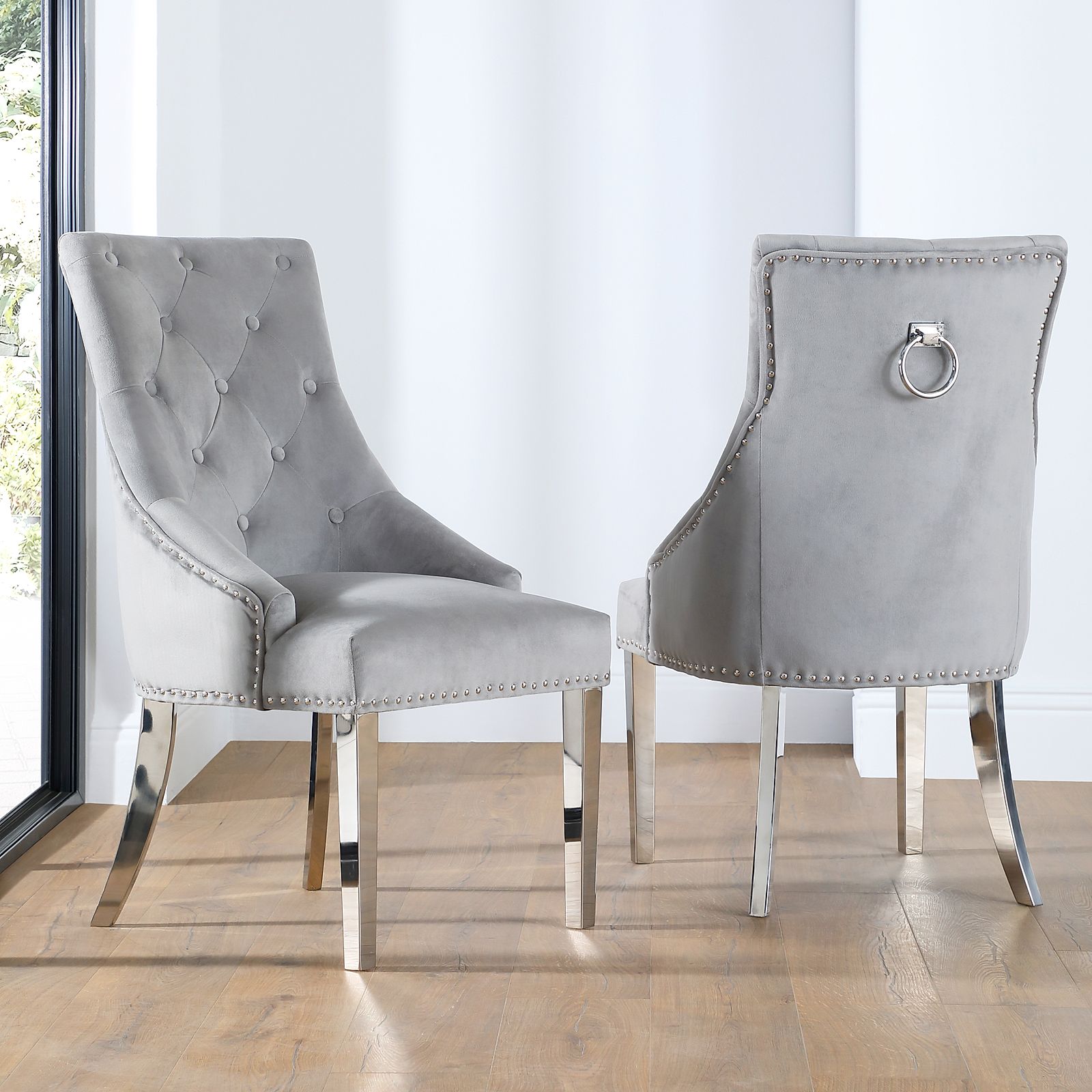 Imperial Grey Velvet Button Back Dining Chair (Chrome Leg) Furniture
