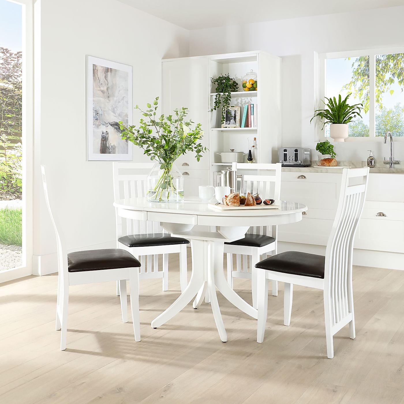 Hudson Round White Extending Dining Table And 6 Chairs Set Java