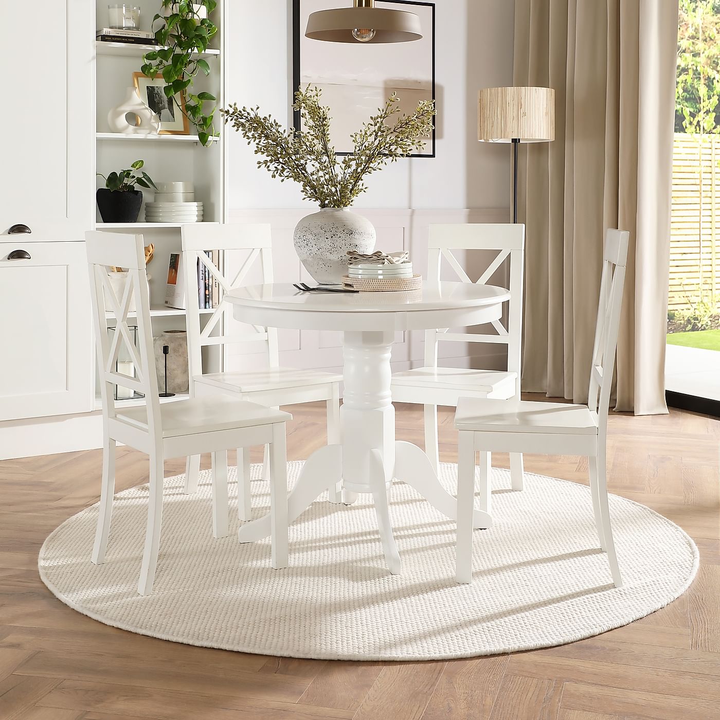 Kingston Round White Dining Table With 4 Kendal Chairs Furniture Choice