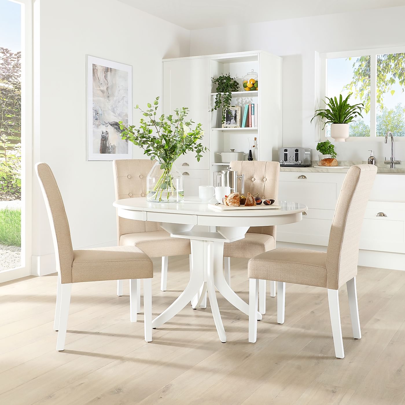 Hudson Round White Extending Dining Table with 6 Regent ...