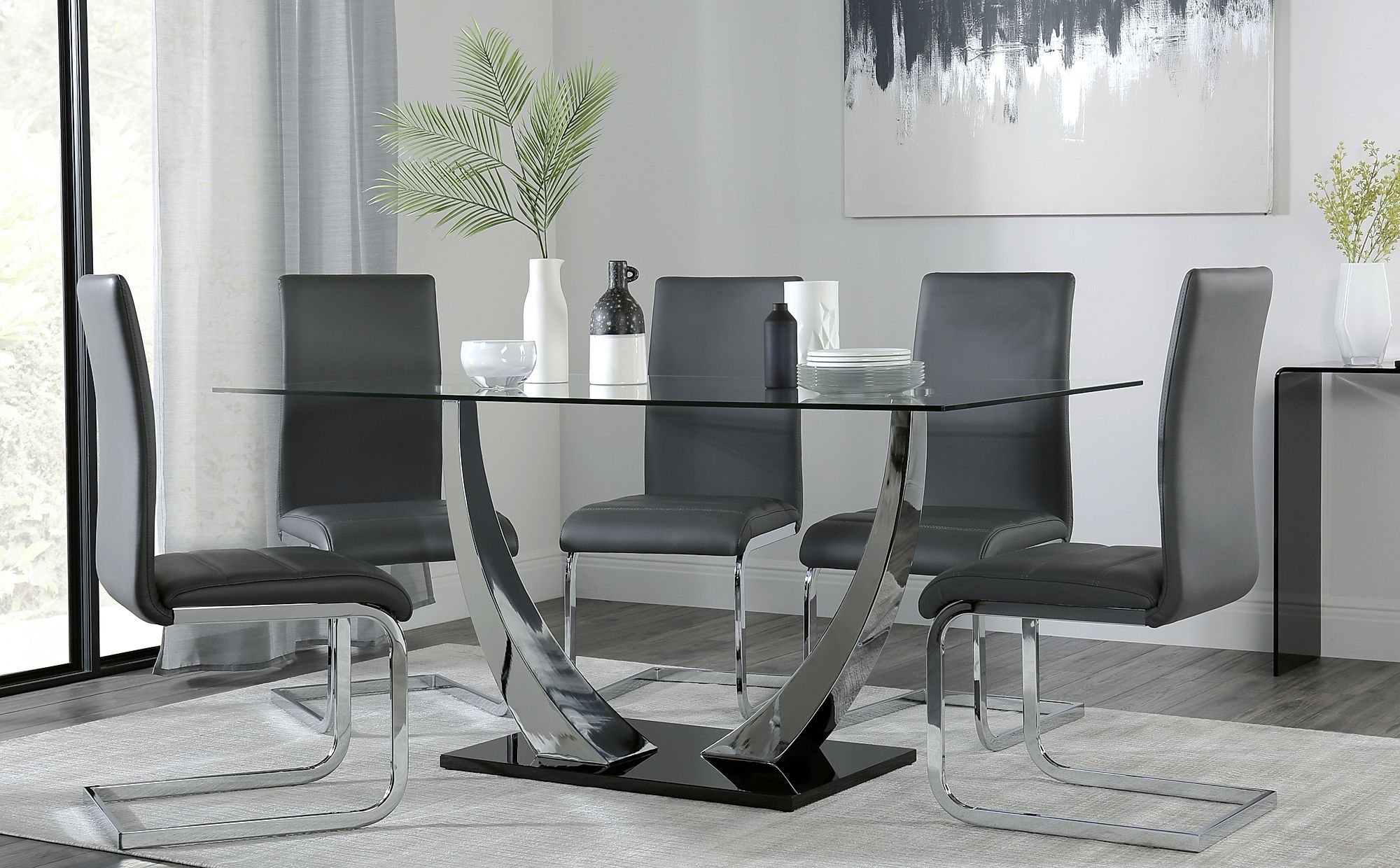 Peake Perth Black High Gloss And Glass Dining Table 4 6 Chairs