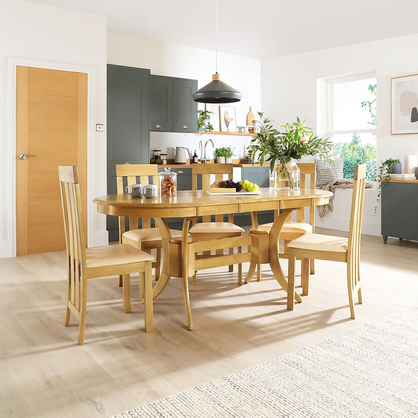 Townhouse Oval Oak Extending Dining Table with 4 Chester ...