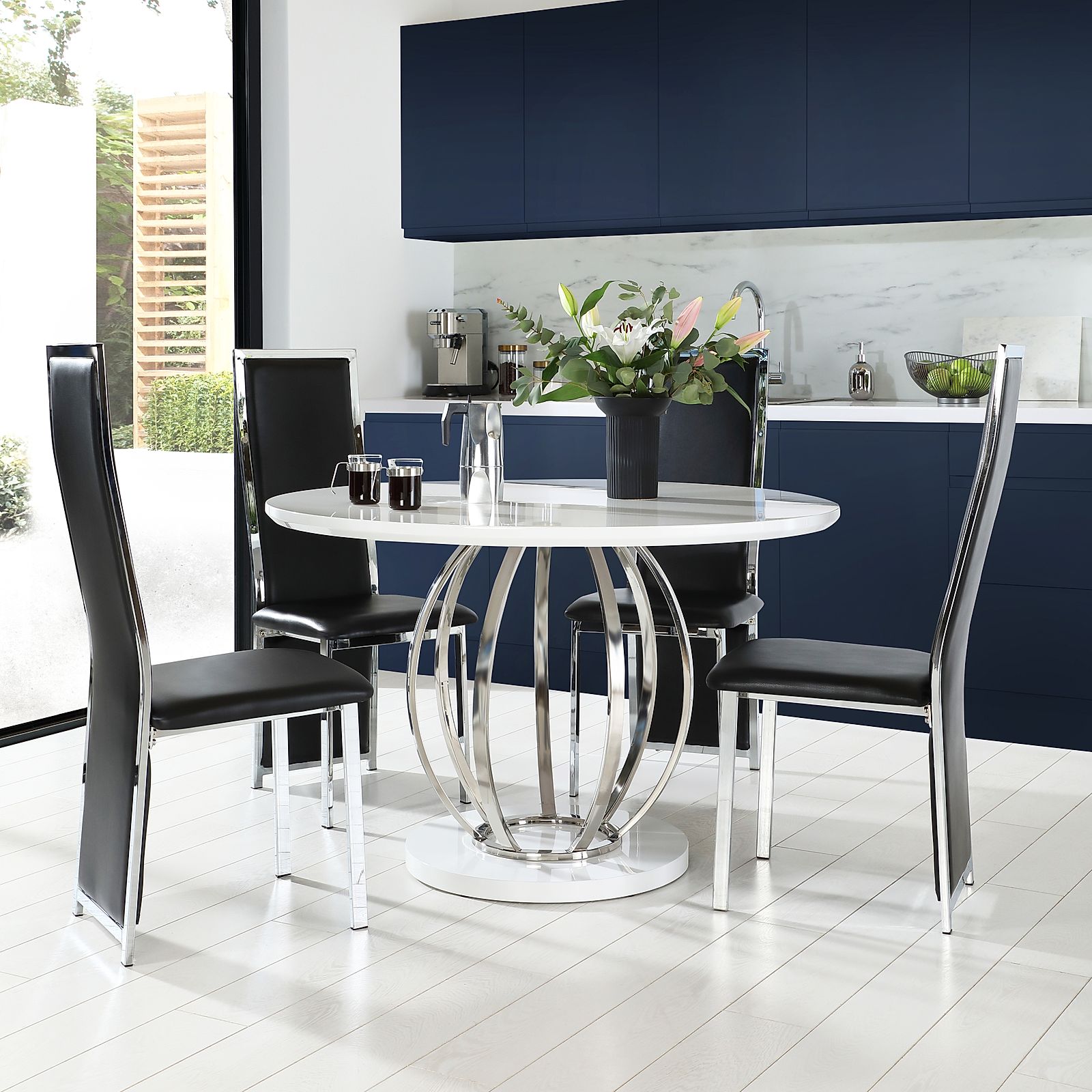 Savoy Round White High Gloss and Chrome Dining Table with ...