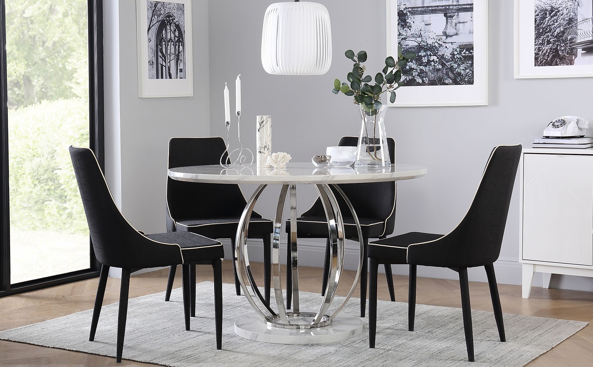 Savoy Round White Marble and Chrome Dining Table with 4 ...