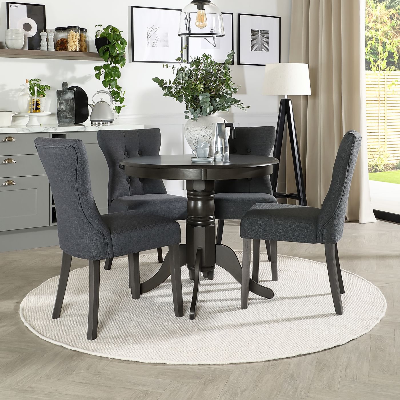 grey round dining room table