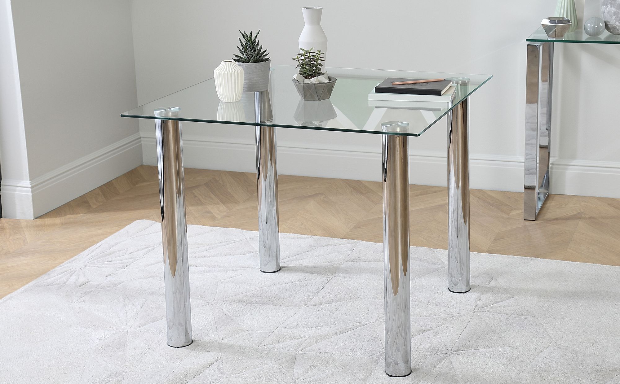 Nova & Renzo Square Glass & Chrome Dining Table And 4 