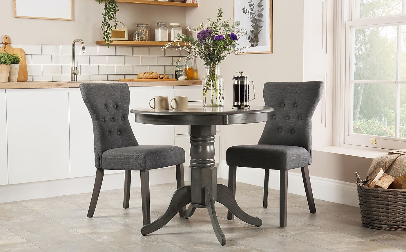 Kingston Round Grey Wood Dining Table with 2 Bewley Slate ...