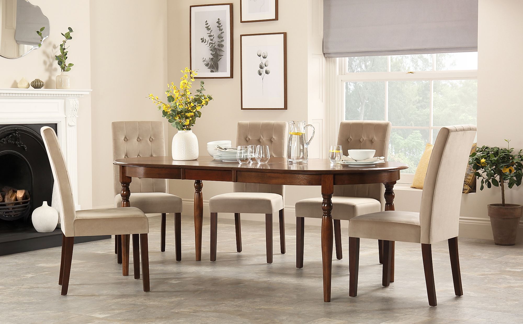 Albany Oval Dark Wood Extending Dining Table with 8 Regent ...