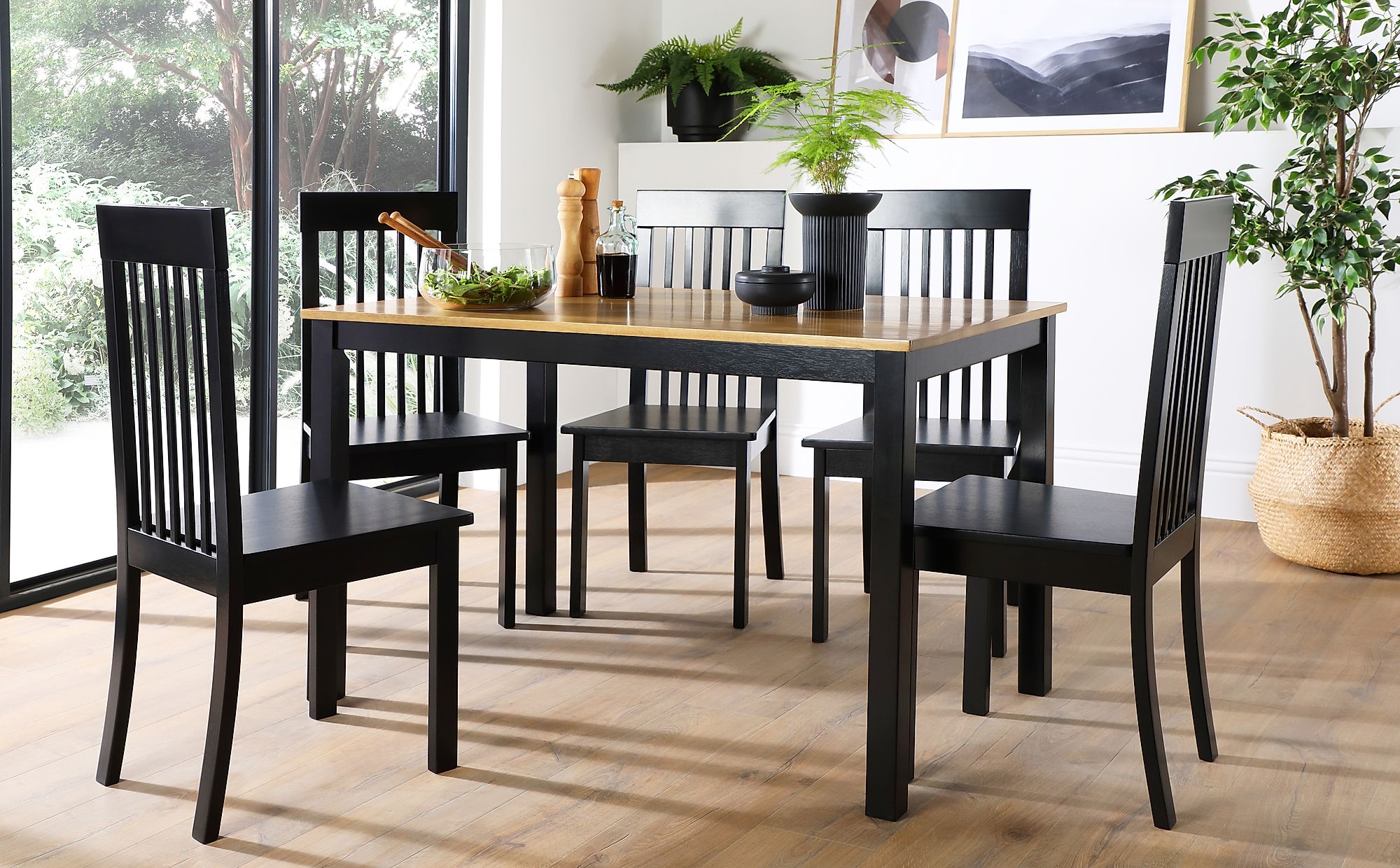 Milton Painted Black and Oak Dining Table with 6 Oxford Black Chairs