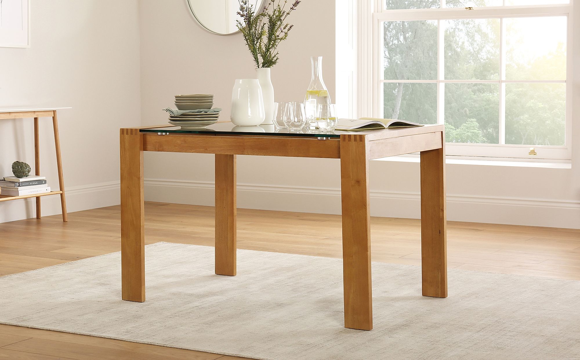 Tate Oak And Glass 120cm Dining Table Furniture Choice