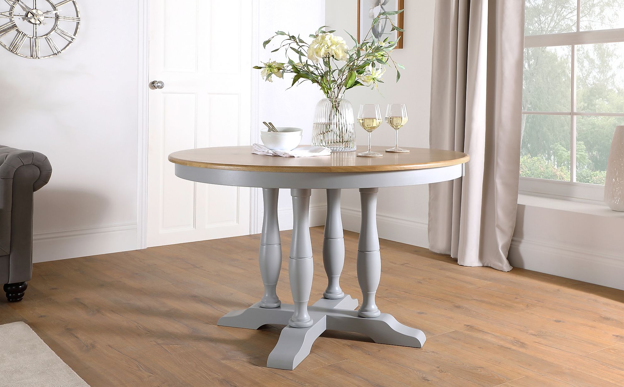 Highgrove Round Painted Grey And Oak 120cm Dining Table