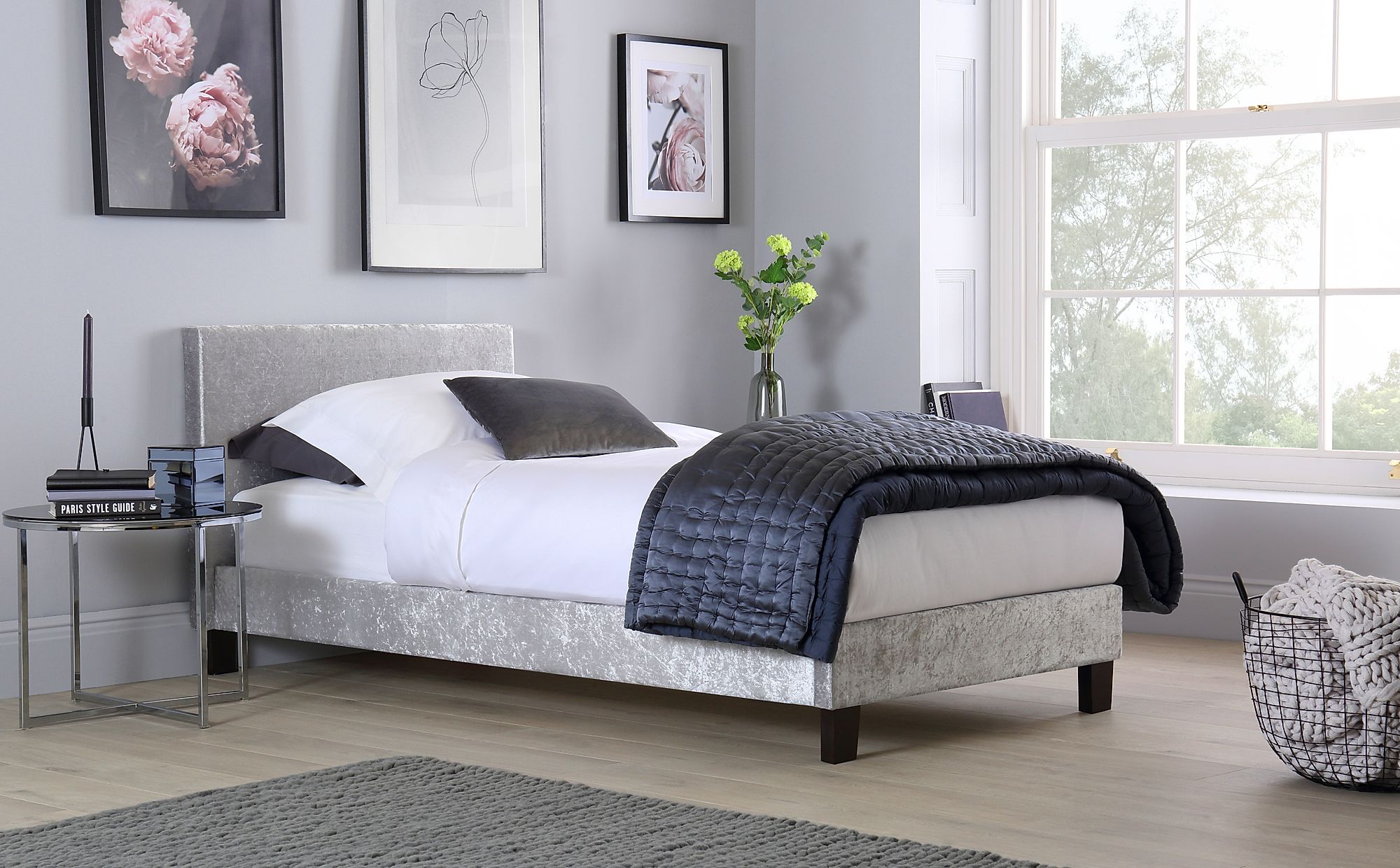 Berlin Silver Crushed Velvet Single Bed Only 119 99 Berlin Silver Crushed Velvet Single Bed Only 119 99