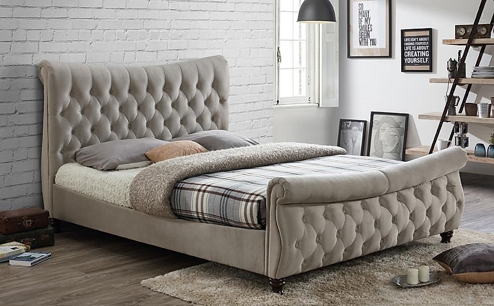 Copenhagen Warm Stone Fabric Super King Size Bed