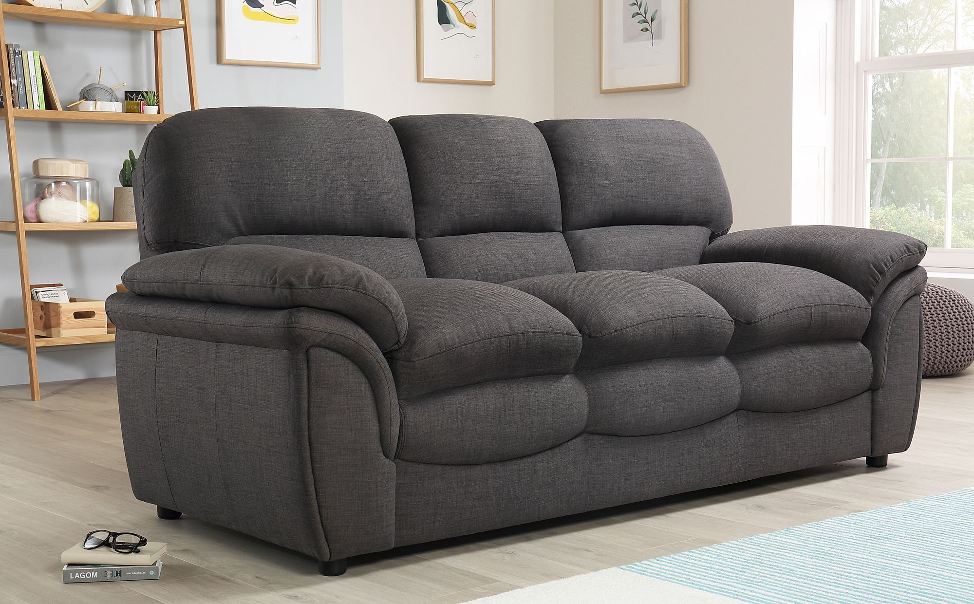 Rochester Slate Grey Fabric 3  Seater  Sofa  Furniture Choice