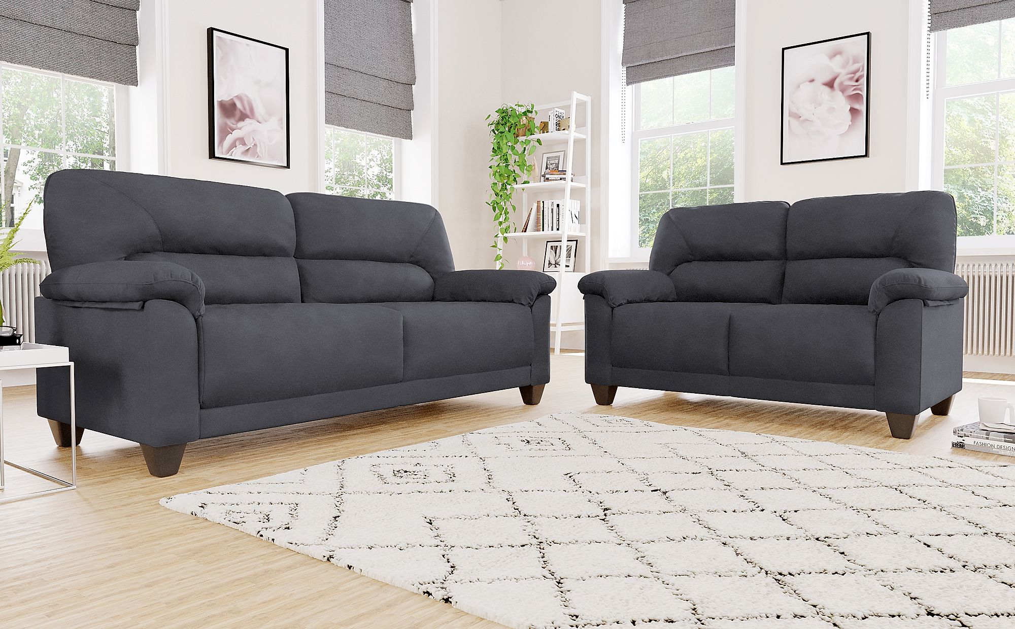 Austin Small Slate Grey Plush Fabric 3 2 Seater Sofa Set