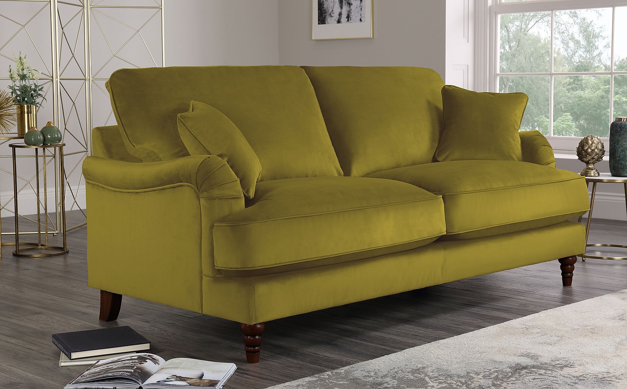 Charleston Olive Green Velvet 3 Seater Sofa Furniture Choice