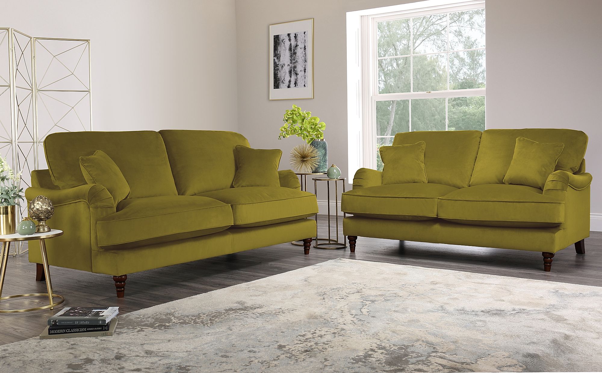 Charleston Olive Green Velvet 3+2 Seater Sofa Set Furniture Choice