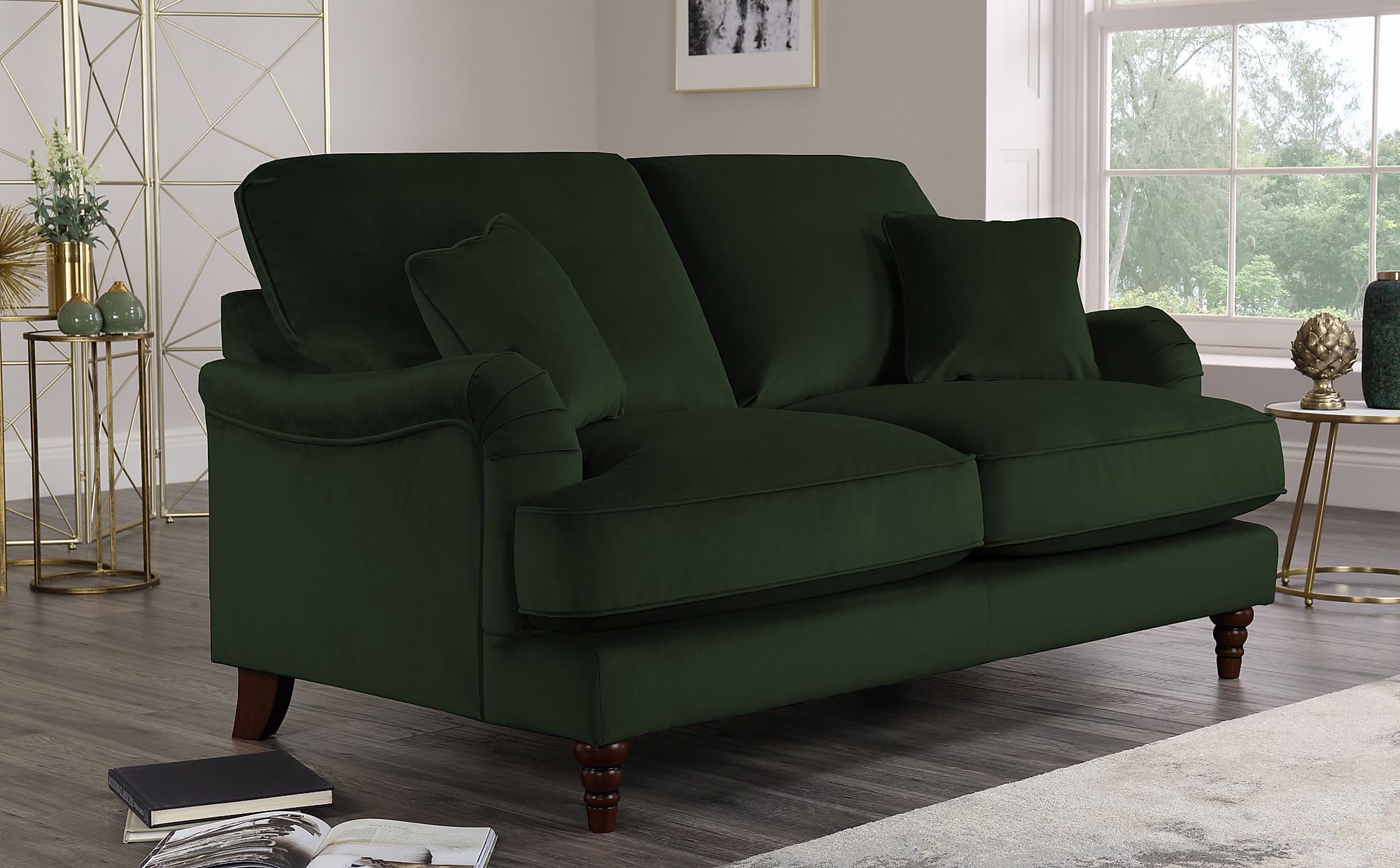 Charleston Emerald Green Velvet 2 Seater Sofa | Furniture Choice