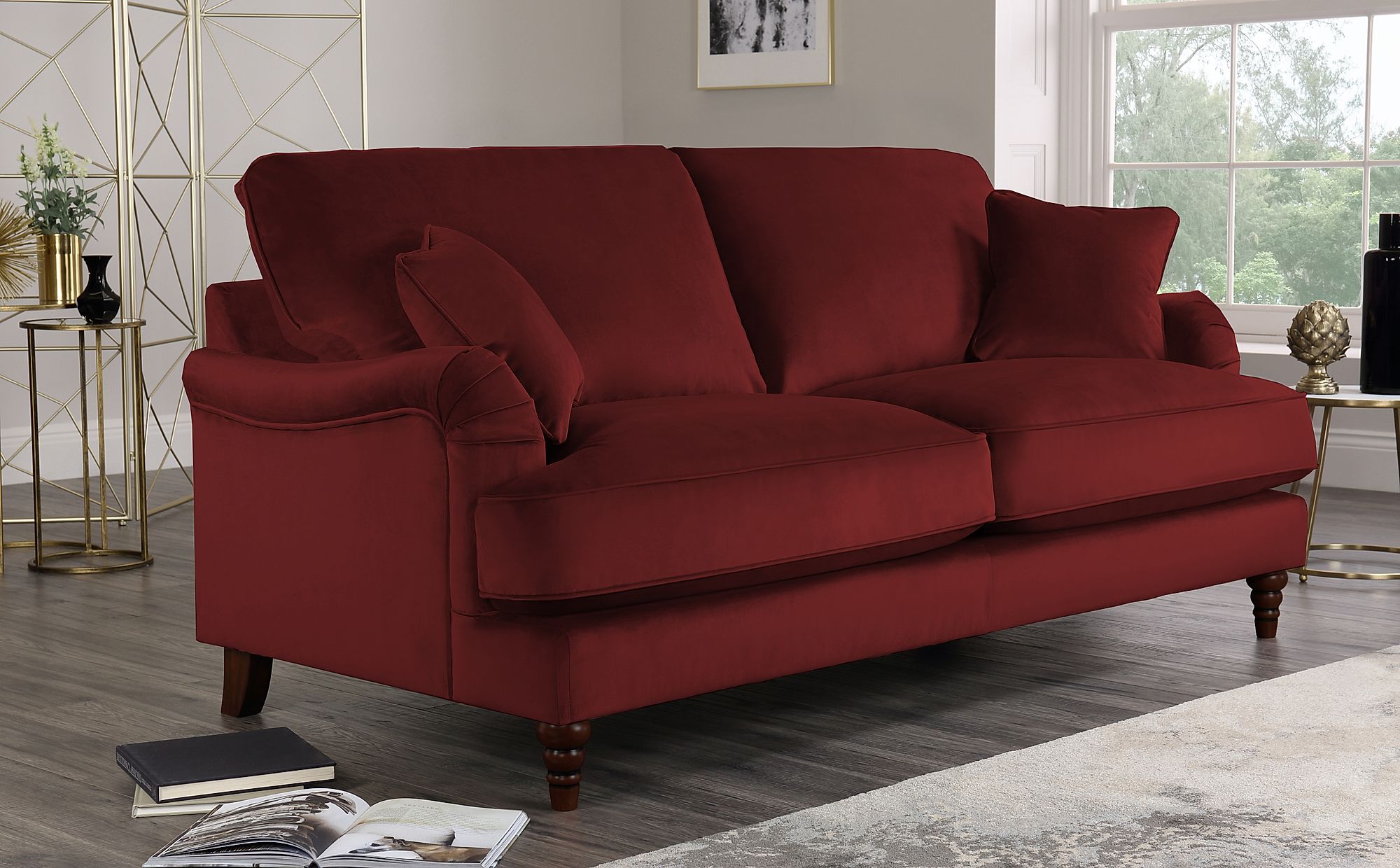 Charleston Burgundy Velvet 3 Seater Sofa | Furniture Choice