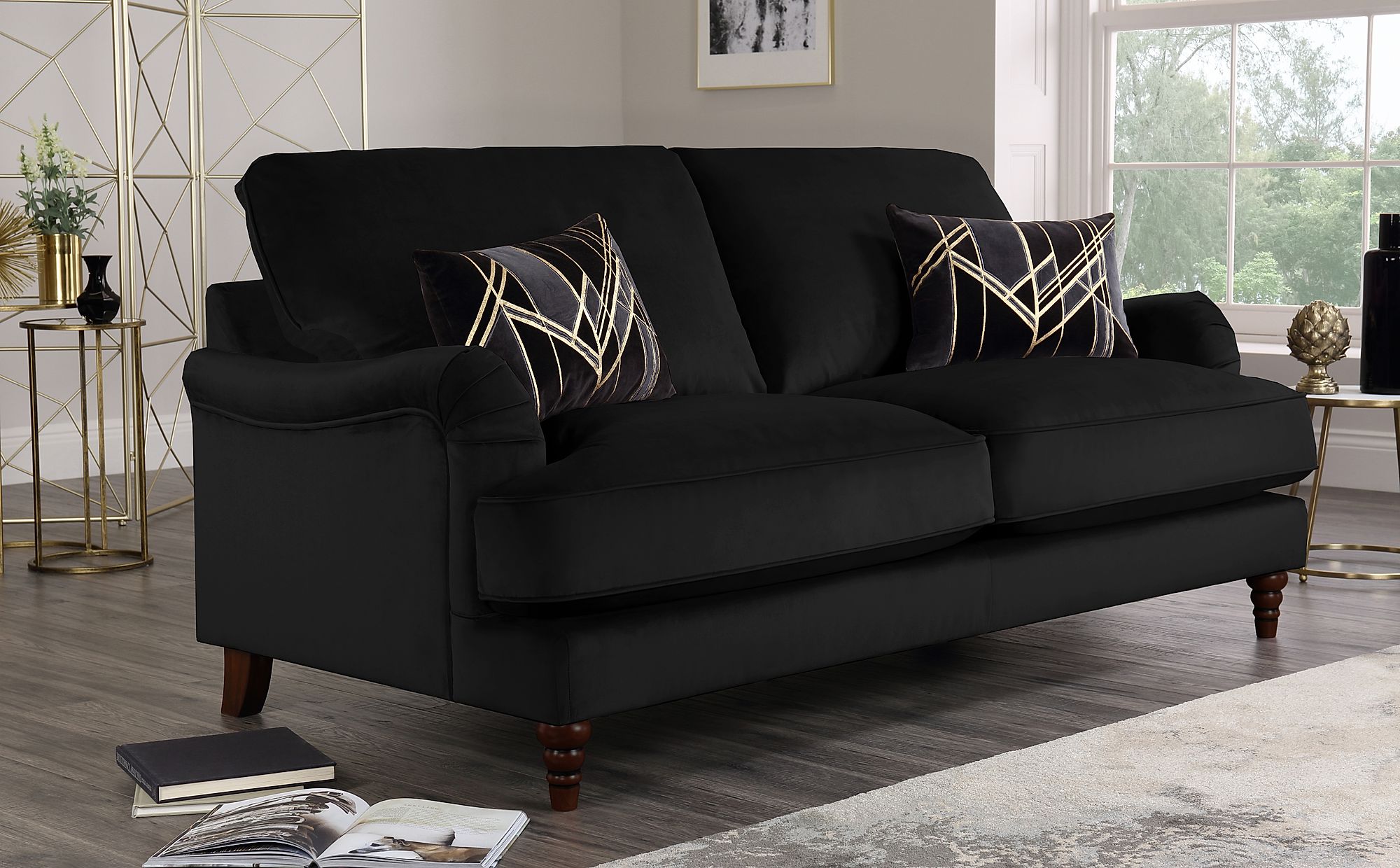 Charleston Black Velvet 3 Seater Sofa | Furniture Choice