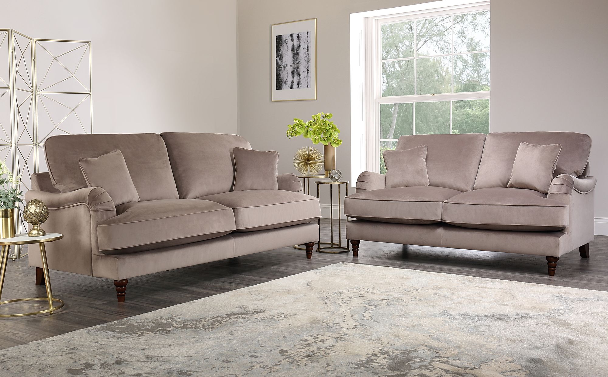 Charleston Mink Velvet 3 2 Seater Sofa Set