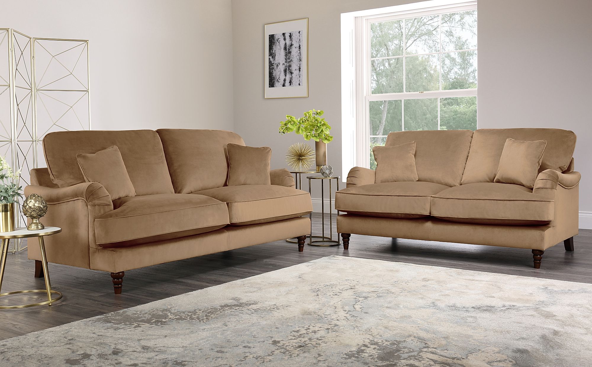 Charleston Oatmeal Velvet 3+2 Seater Sofa Set Furniture