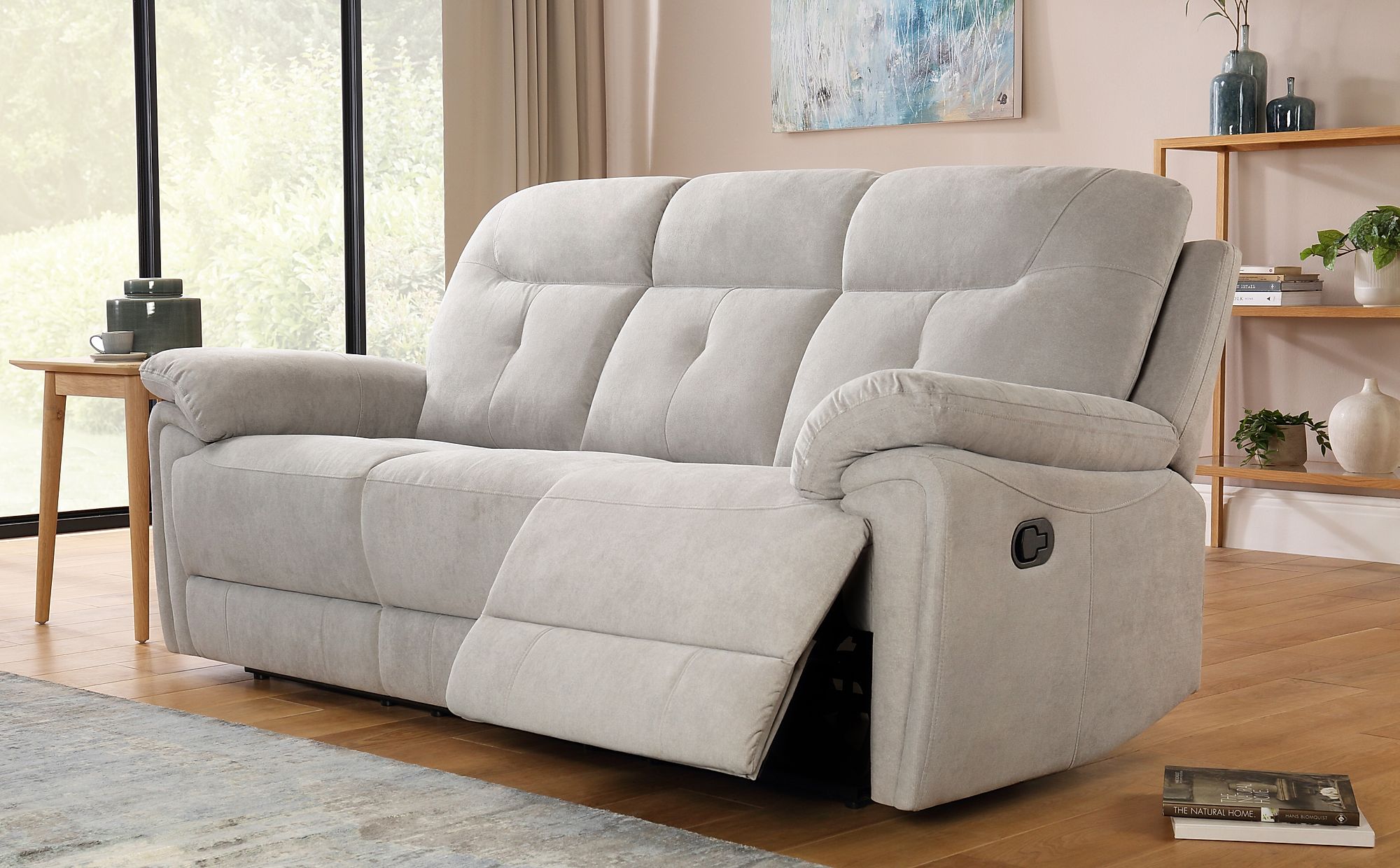 Ellington Dove Grey Plush Fabric 3 Seater Recliner Sofa | Furniture Choice