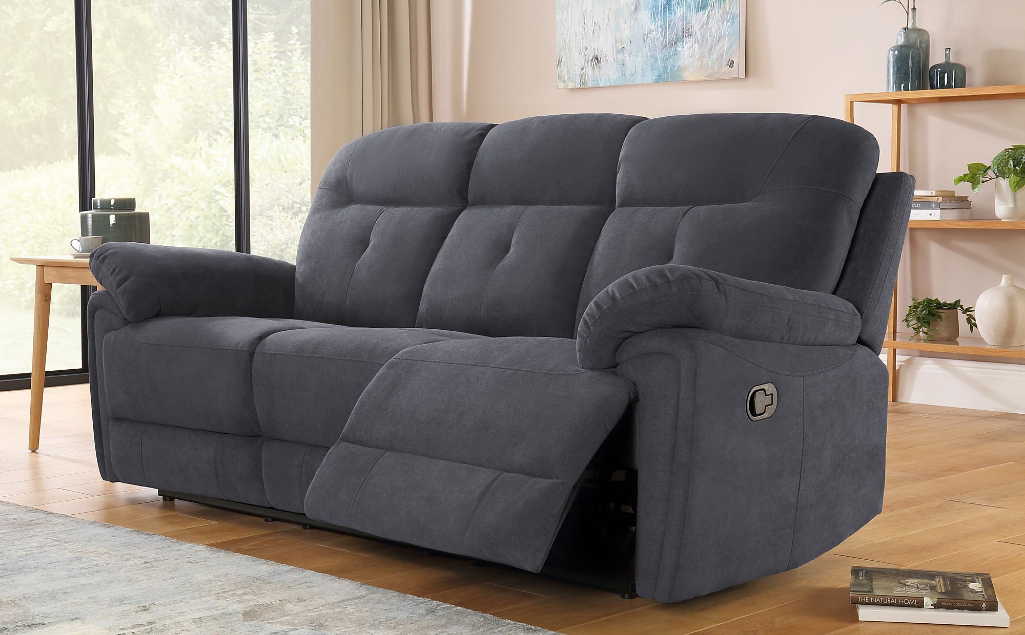 Ellington Slate Grey Plush Fabric Recliner  Sofa  3 Seater 