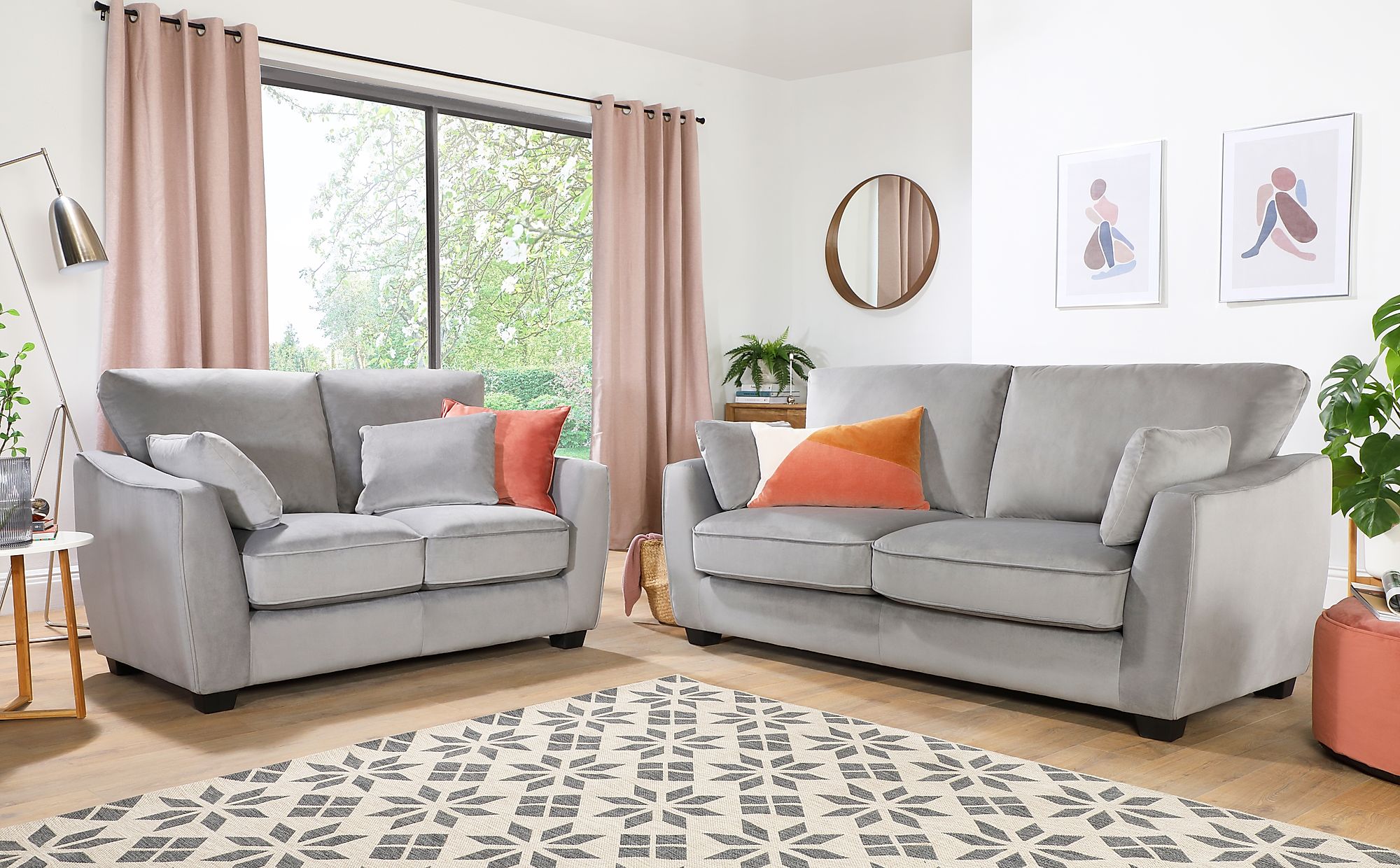 Claremont Grey Velvet 3+2 Seater Sofa Set | Furniture Choice