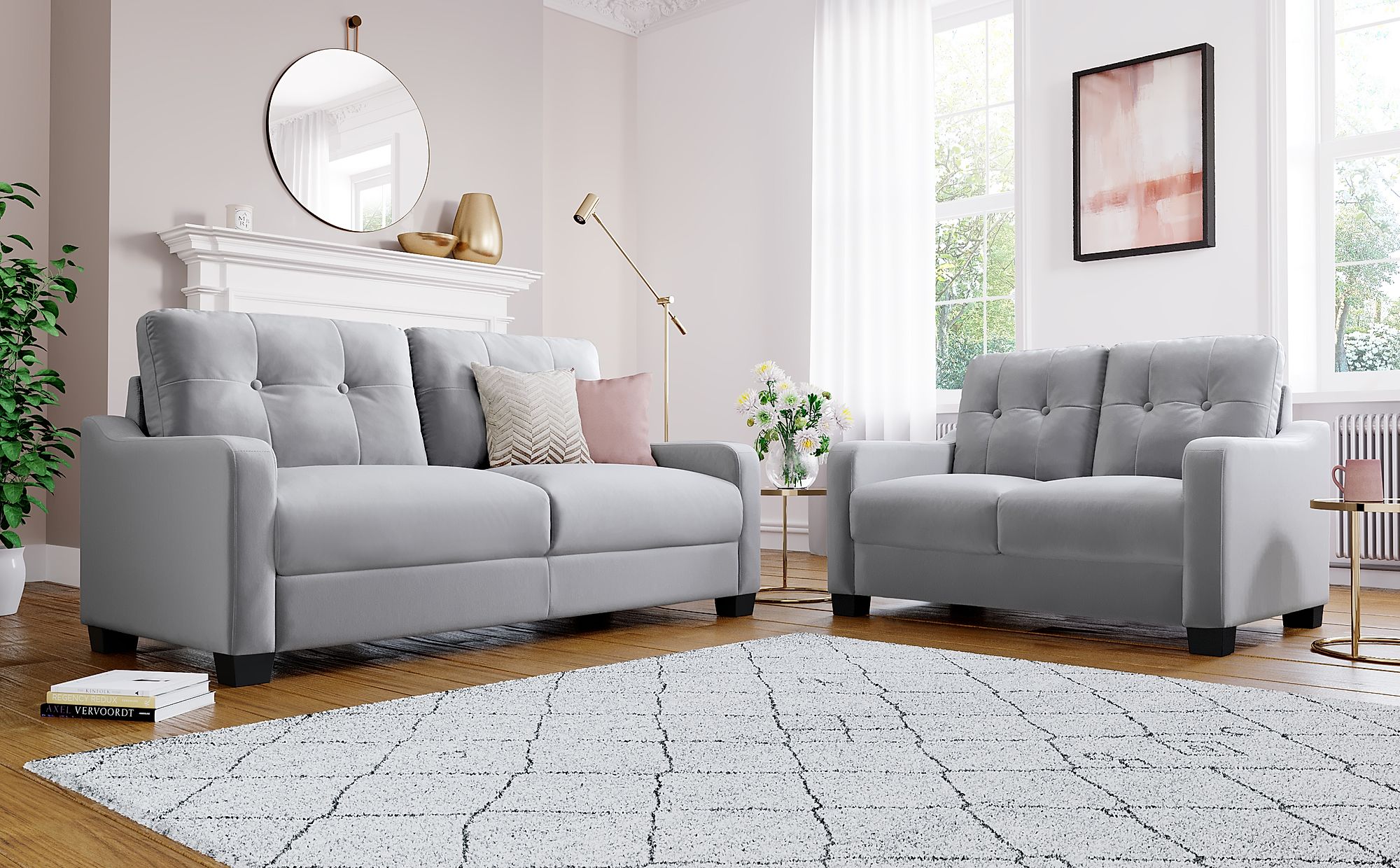 Belmont Grey Velvet 3+2 Seater Sofa Set | Furniture Choice