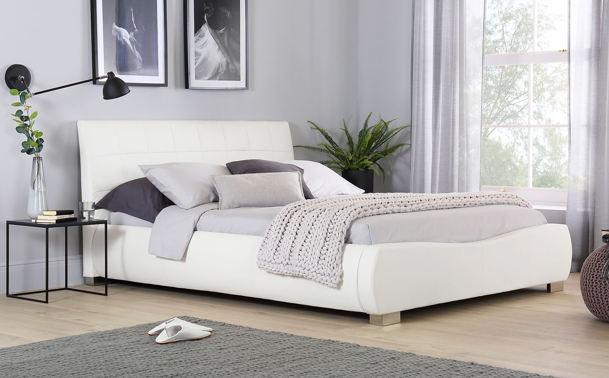 Dorado White Leather Bed Double